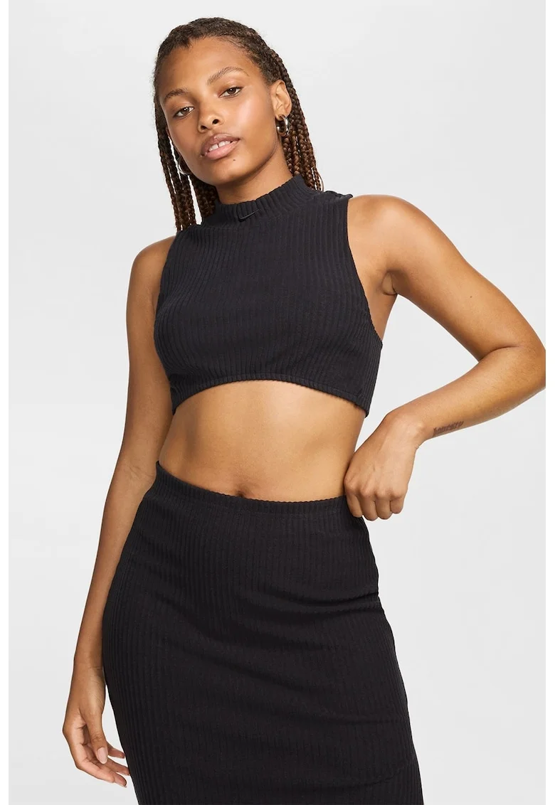 Top crop cu spate decupat, Negru