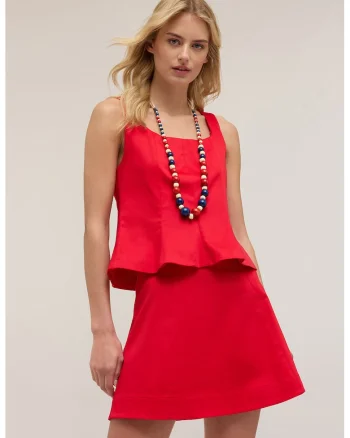 Top cu decolteu patrat si terminatie peplum, Rosu vermillion