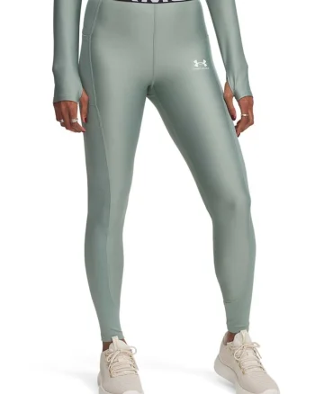 Colanti cu talie inalta si banda logo Heatgear, Verde menta