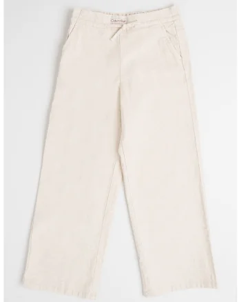 Pantaloni drepti din amestec de in, Bej