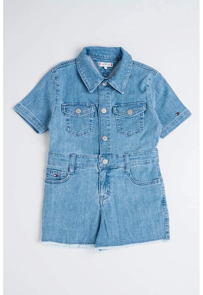 Salopeta din denim cu maneci scurte, Albastru prafuit