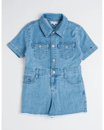 Salopeta din denim cu maneci scurte, Albastru prafuit