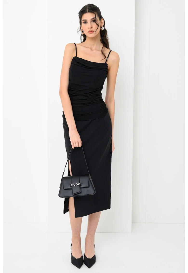 Top drapat cu bretele inguste, Negru