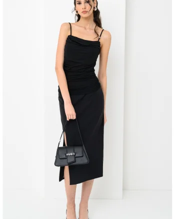 Top drapat cu bretele inguste, Negru