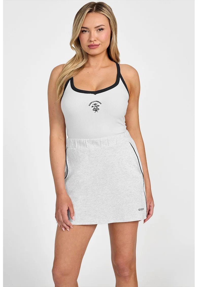 Tricou cu logo si decolteu patrat, Alb/Negru