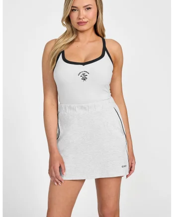 Tricou cu logo si decolteu patrat, Alb/Negru