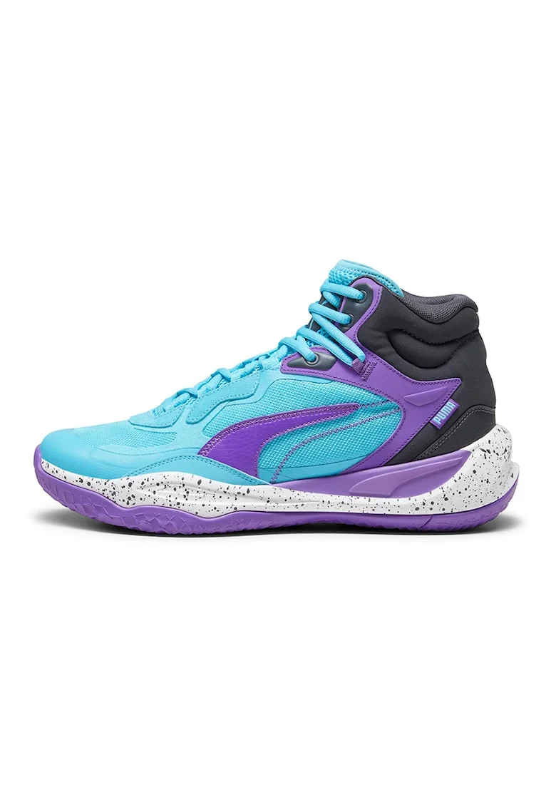 Pantofi cu garnituri de piele, pentru baschet Playmaker Pro, Alb/Violet/Albastru