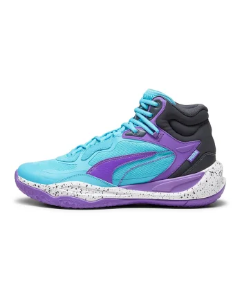 Pantofi cu garnituri de piele, pentru baschet Playmaker Pro, Alb/Violet/Albastru
