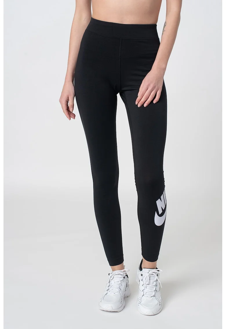Colanti cu logo si talie inalta pentru fitness, Alb/Negru