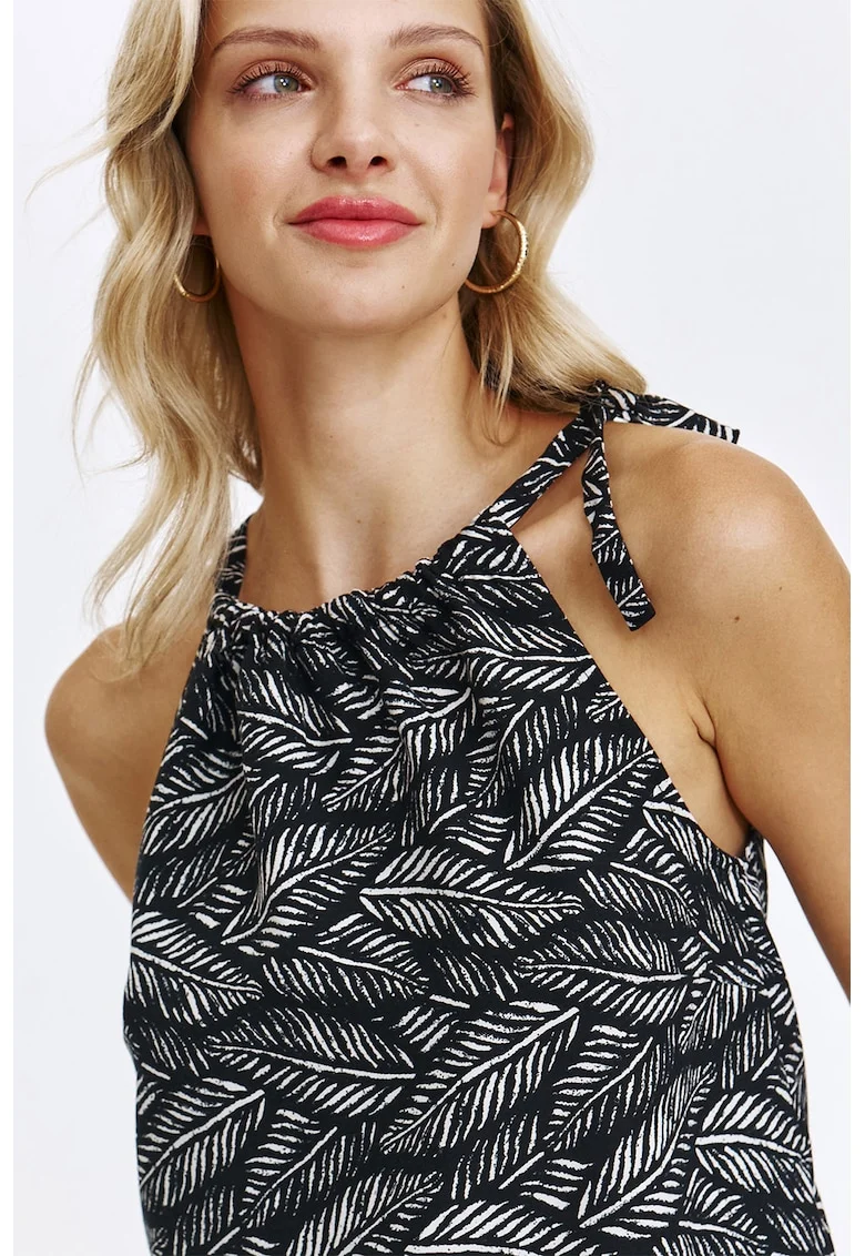 Top halter cu model, Negru/Alb optic
