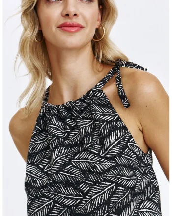 Top halter cu model, Negru/Alb optic