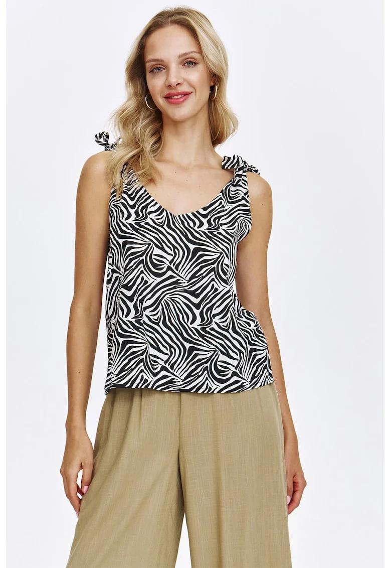 Top cu animal print, Negru/Alb optic