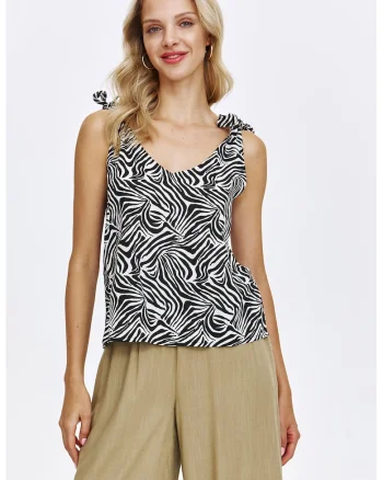 Top cu animal print, Negru/Alb optic