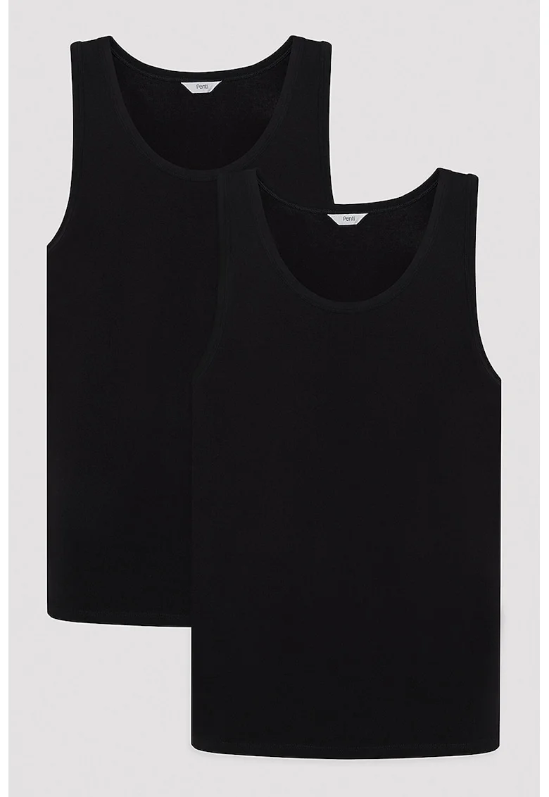 Set de top-uri din amestec de bumbac - 2 Piese, Negru