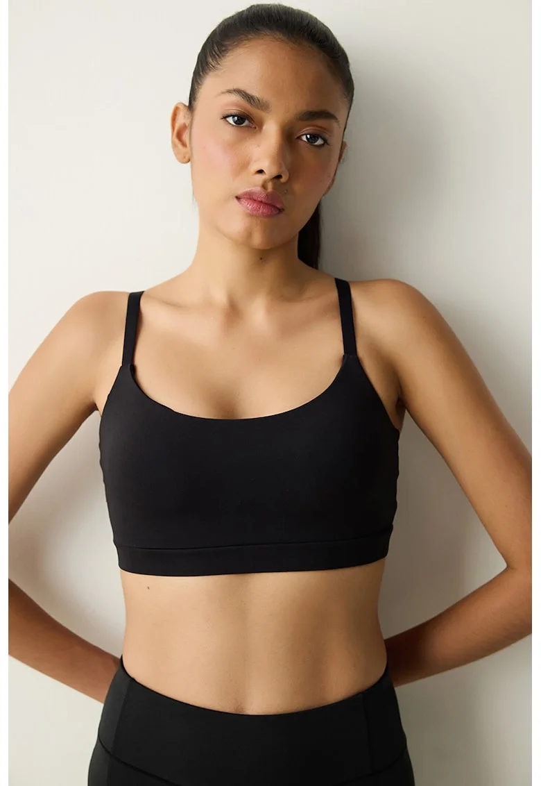 Top crop cu decolteu rotund, Negru