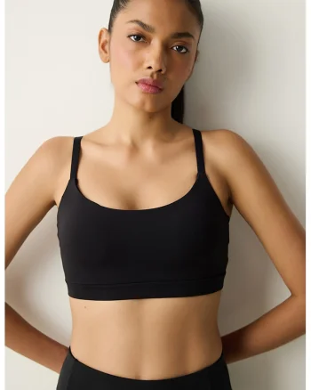 Top crop cu decolteu rotund, Negru