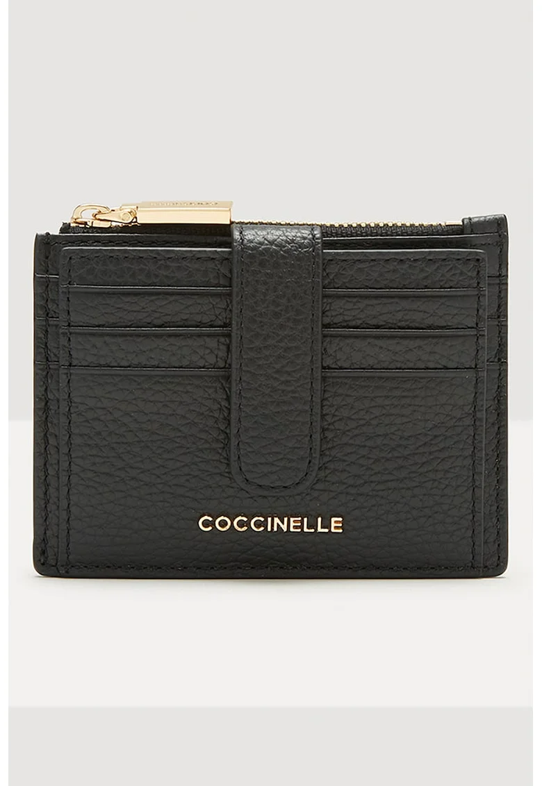 Portcart de piele cu logo, Negru