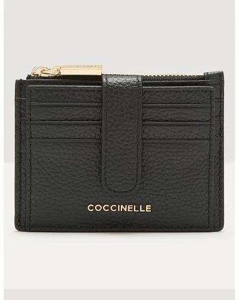 Portcart de piele cu logo, Negru
