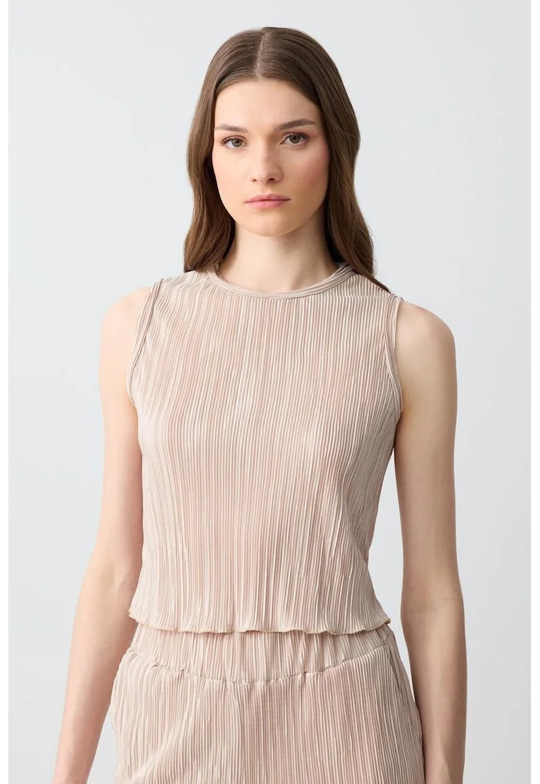 Top crop cu aspect texturat, Bej deschis