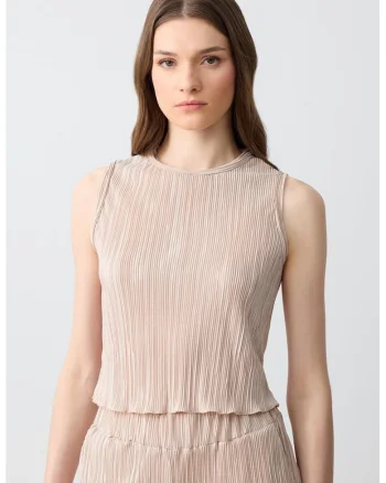 Top crop cu aspect texturat, Bej deschis