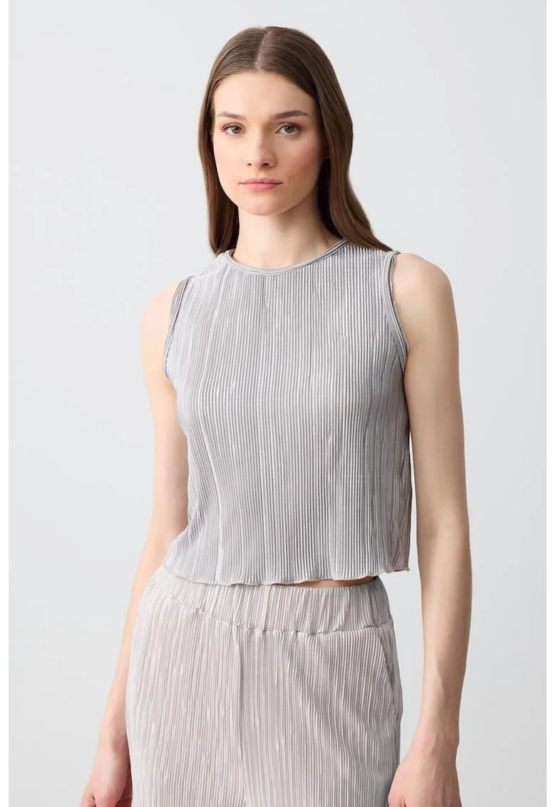 Top crop cu aspect texturat, Gri deschis