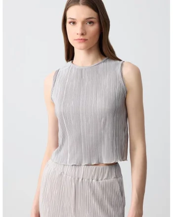 Top crop cu aspect texturat, Gri deschis
