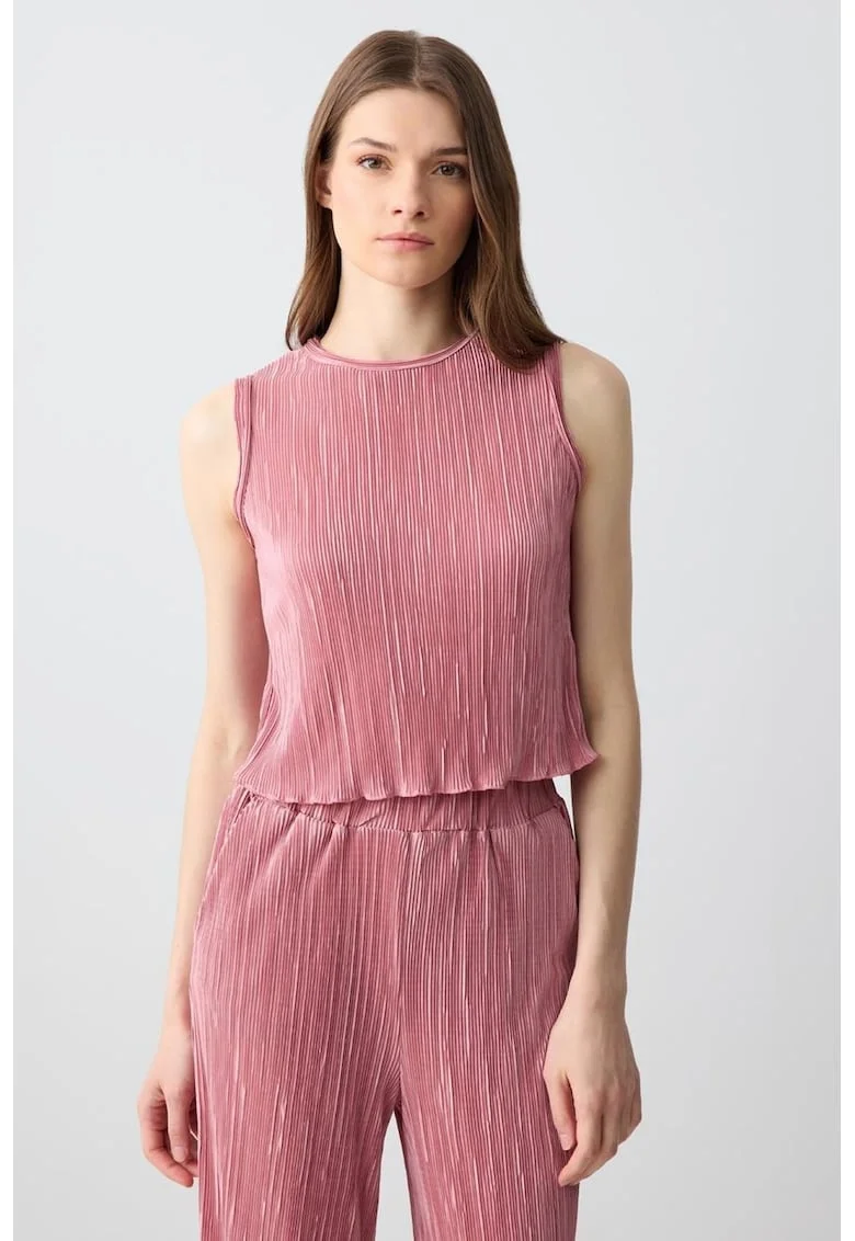 Top crop cu aspect texturat, Roz deschis