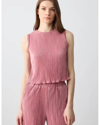 Top crop cu aspect texturat, Roz deschis