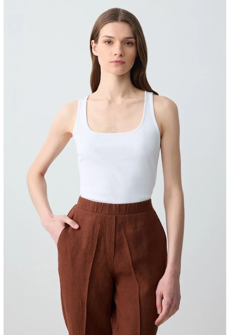 Top slim fit uni, Alb optic