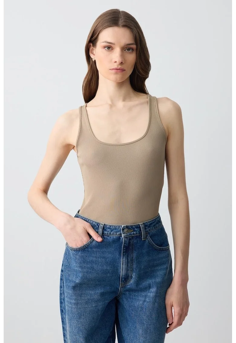 Top slim fit uni, Maro taupe