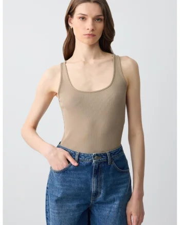 Top slim fit uni, Maro taupe
