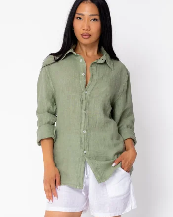 Camasa Boyfriend de plaja dIn 100% In Light Olive