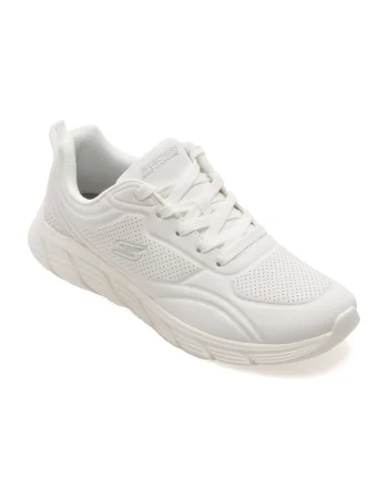 Pantofi sport SKECHERS albi, BOBS B FLEX LO, din piele ecologica