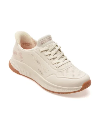 Pantofi sport SKECHERS albi, BOBS SQUAD 4, din piele ecologica