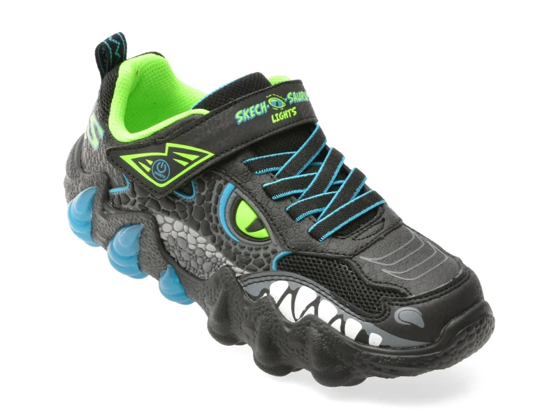 Pantofi sport SKECHERS negri, SKECH-O-SAURUS LIGHTS 2.0, din piele ecologica