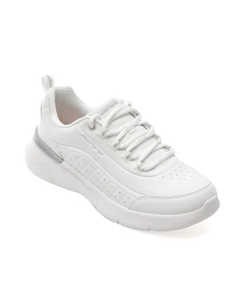 Pantofi sport SKECHERS albi, SKECH-AIR DYNAMIGHT 2.0, din piele ecologica