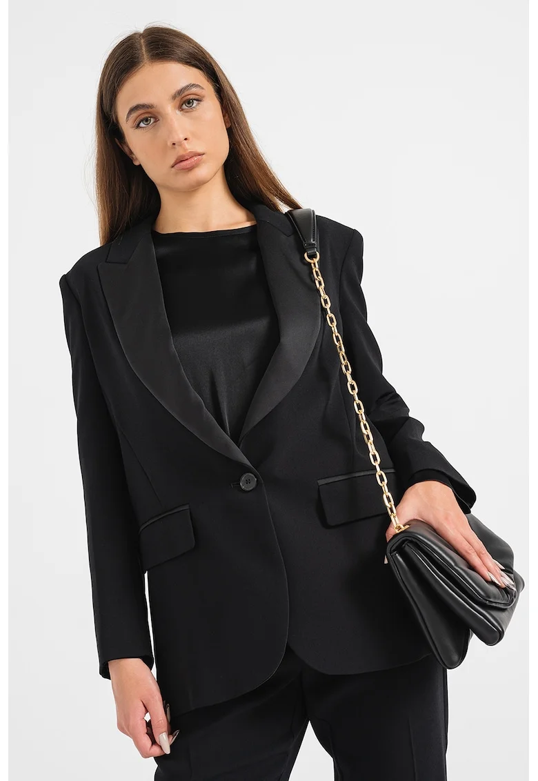 Sacou cu guler din satin Nardo, Negru