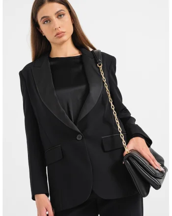 Sacou cu guler din satin Nardo, Negru