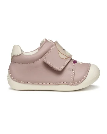 Pantofi sport Tutim din piele cu inchidere velcro, Bej/Roz prafuit