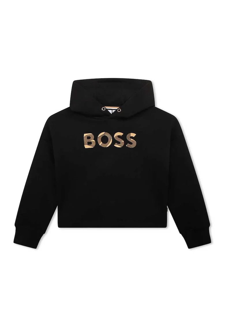 BOSS, Hanorac cu imprimeu logo, Auriu/Negru