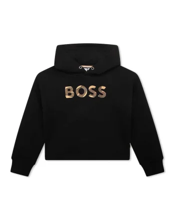 BOSS, Hanorac cu imprimeu logo, Auriu/Negru
