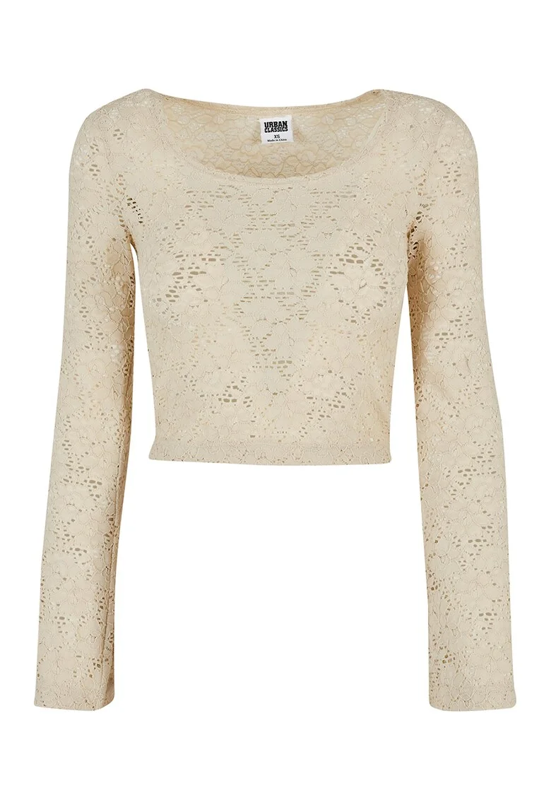 Bluza crop cu decolteu adanc, Crem