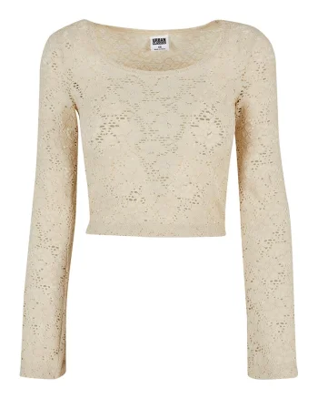 Bluza crop cu decolteu adanc, Crem