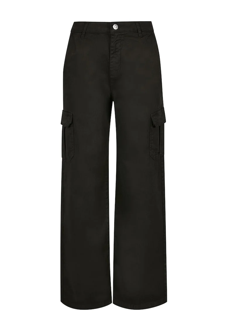 Pantaloni cargo cu croiala dreapta si talie inalta, Negru