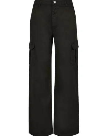 Pantaloni cargo cu croiala dreapta si talie inalta, Negru