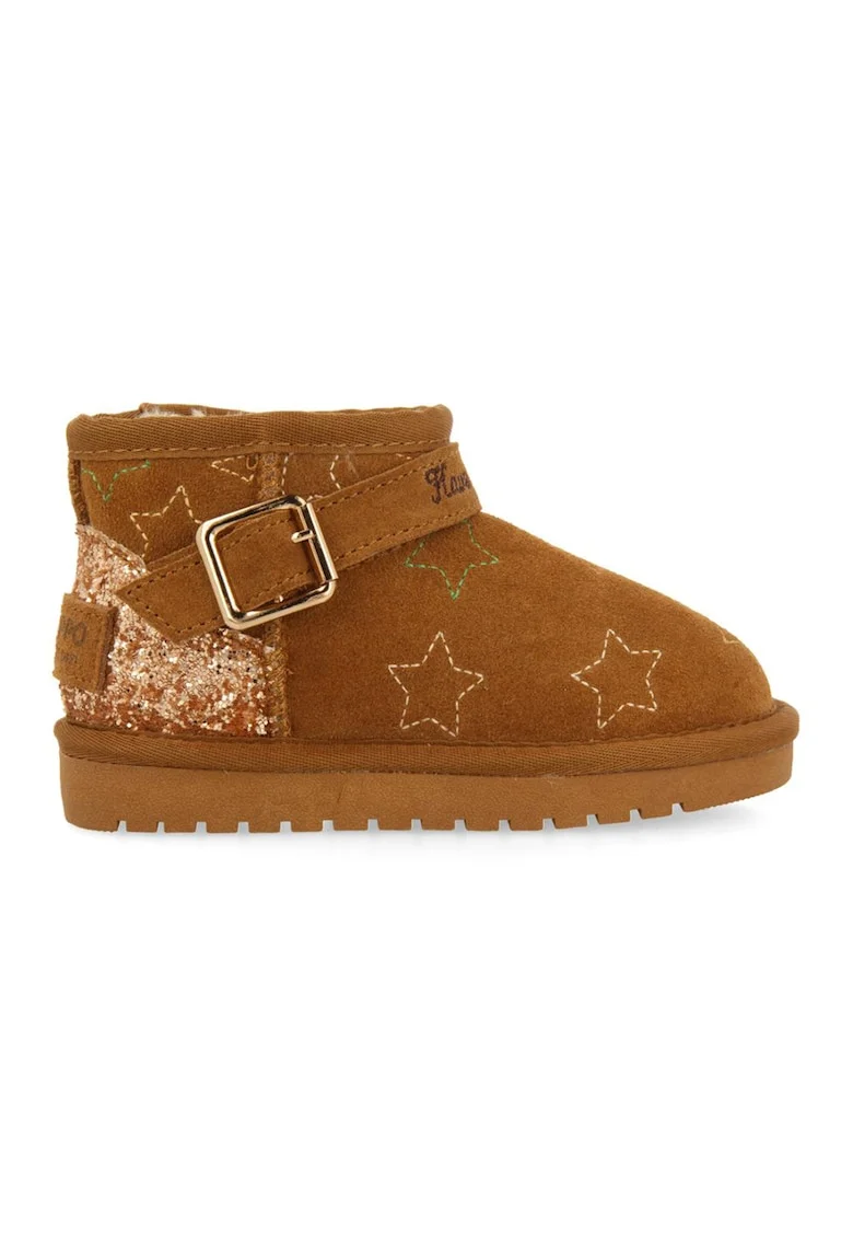 Cizme low-cut de piele intoarsa fara inchidere Matrei, Caramel