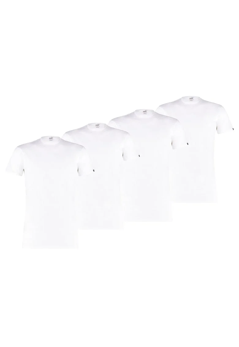 Set de tricouri uni cu decolteu la baza gatului - 4 piese, Alb