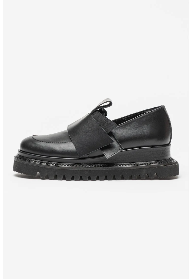 Pantofi loafer wedge de piele, Negru