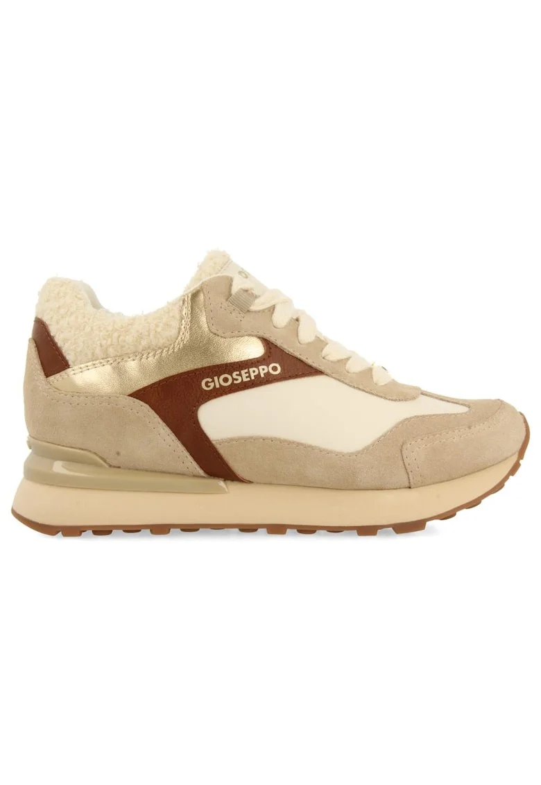 Pantofi sport wedge cu garnituri de piele intoarsa, Bej