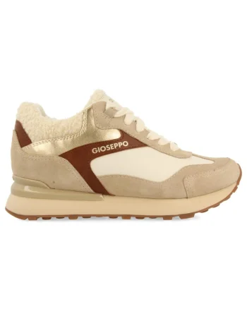 Pantofi sport wedge cu garnituri de piele intoarsa, Bej